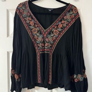 American Eagle Outfitters Black Floral Embroidered Blouse